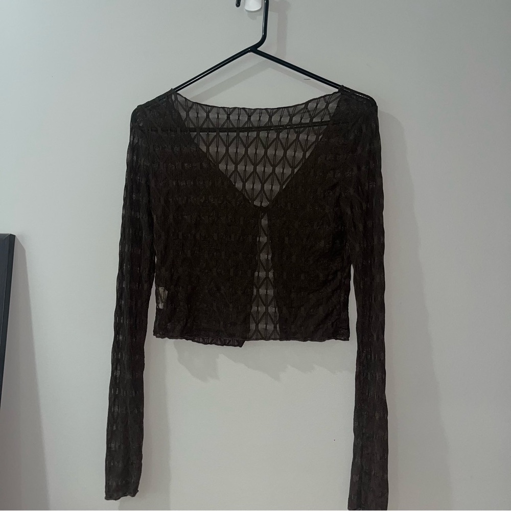 Elegant Brown Sheer Women's Top - Picture 2 of 2